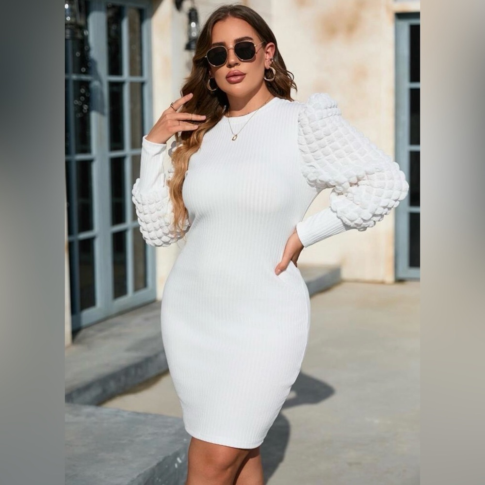 SHEIN Prive' Plus Solid Bishop Sleeve Bodycon Dress Size 1XL (1251)